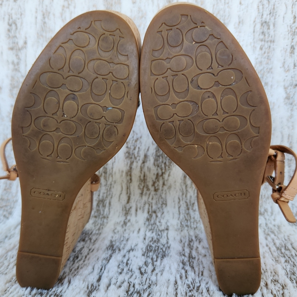 Coach "Georgiana" Platform Wedge Sandal Metallic Silver Tan | Women's Size 9.5B - Picture 8 of 11